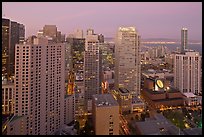 High-rise buildings and SF MOMA at dusk from above. San Francisco, California, USA (color)