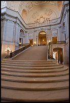 Interior grand stairs, City Hall. San Francisco, California, USA (color)