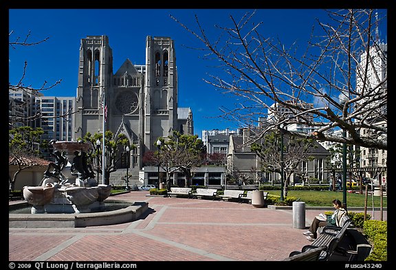 Huntington Park and Grace Cathedral. San Francisco, California, USA (color)
