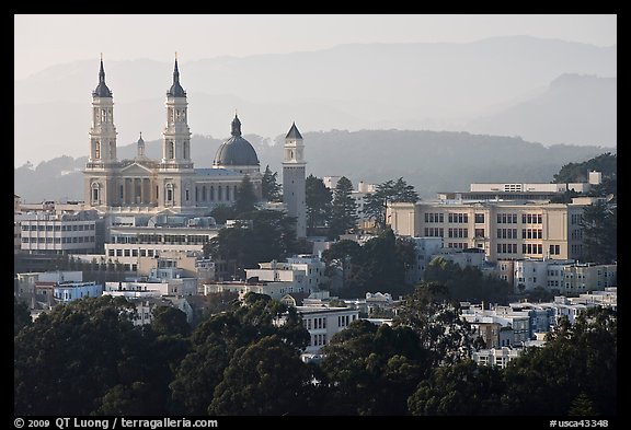 USF buildings and Saint Ignatius Church. San Francisco, California, USA (color)
