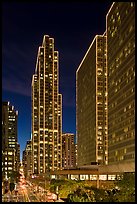 Embarcadero Center high-rises with Christmas illuminations. San Francisco, California, USA (color)