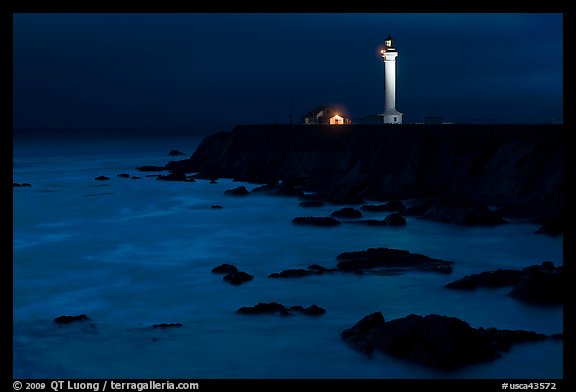 Point Arena Light Station at night. California, USA (color)