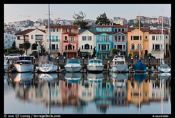 Marina and brighly colored houses. San Francisco, California, USA