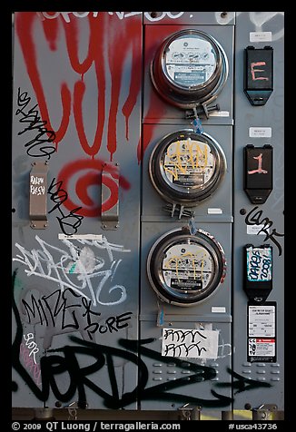 Utility meters, Mission District. San Francisco, California, USA (color)