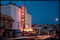 Castro Theater and Castro Street at dusk. San Francisco, California, USA