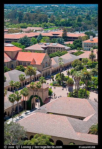 Memorial Church and Quad seen from above. Stanford University, California, USA
