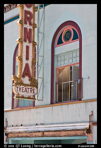 California Theater facade detail, Dunsmuir. California, USA (color)