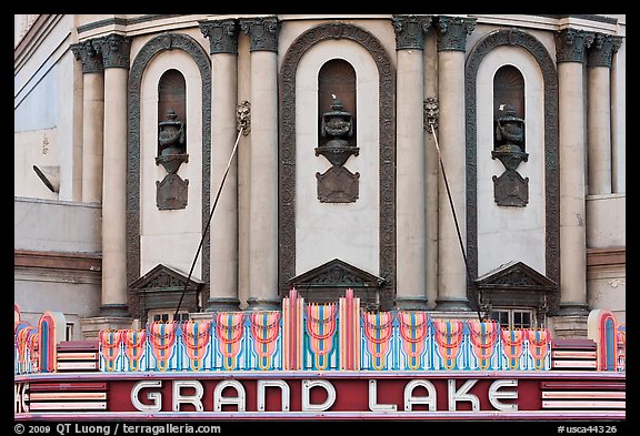Detail of art deco facade, Grand Lake theater. Oakland, California, USA