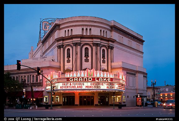 Grand Lake theater at dusk. Oakland, California, USA (color)