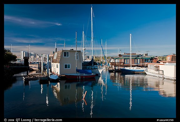 Alameda Houseboats and Oakland skyline. Oakland, California, USA (color)