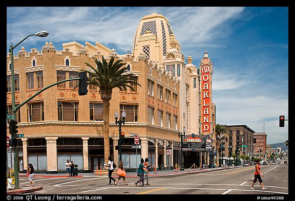 Downtown street with Oakland Fox Theater. Oakland, California, USA