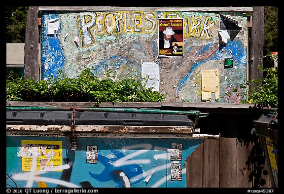 Billboard with Peoples Park name. Berkeley, California, USA (color)