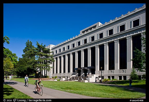 Students biking in front of Life Sciences building. Berkeley, California, USA