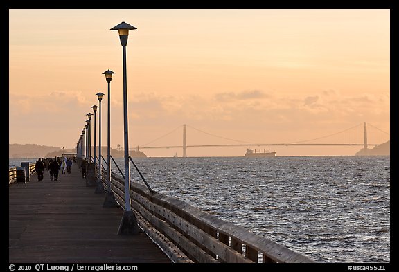 Berkeley Pier and Golden Gate Bridge at sunset. Berkeley, California, USA (color)