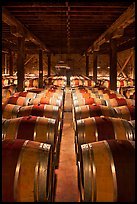 Wine aging in wooden barrels. Napa Valley, California, USA (color)