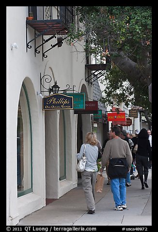 Shopping on Ocean Avenue. Carmel-by-the-Sea, California, USA (color)