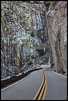 Roadway meandering through vertical gorge, Giant Sequoia National Monument near Kings Canyon National Park. California, USA (color)