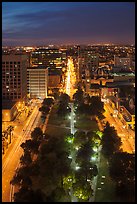 Cesar Chavez park from above at night. San Jose, California, USA