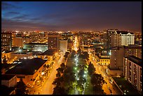 Downtown San Jose from above at night. San Jose, California, USA (color)