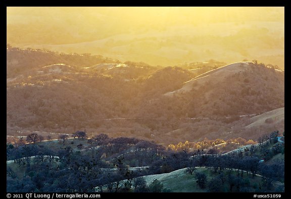 Hills and ridges at sunset. San Jose, California, USA