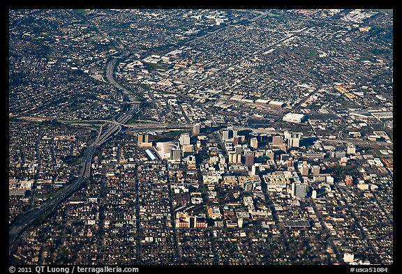 Aerial View of downtown and highways. San Jose, California, USA (color)