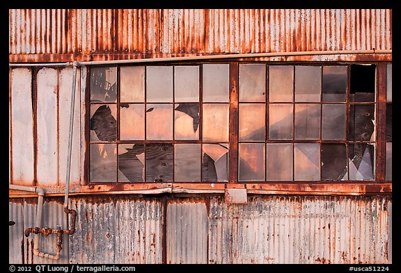 Broken windows, Shipyard No 3, World War II Home Front National Historical Park. Richmond, California, USA