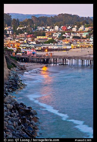 Fishing Pier and village at dusk. Capitola, California, USA