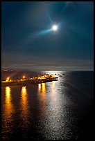 Moon and fishing pier by night. Capitola, California, USA ( color)