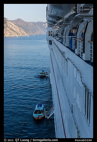 View from cruise ship anchored off island coast, Catalina. California, USA