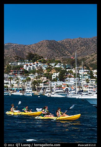 Sea kayaking in Avalon harbor, Catalina Island. California, USA (color)