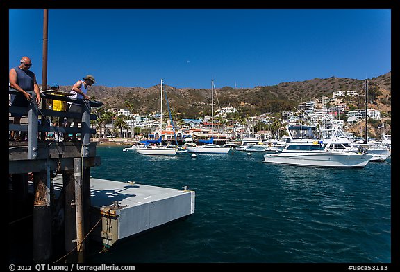 Fishing from Avalon pier, Santa Catalina Island. California, USA (color)