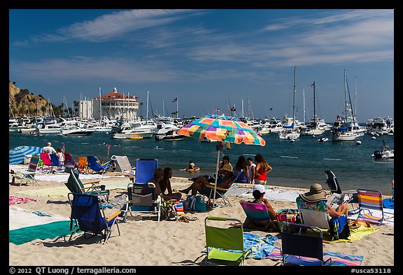 Beach and harbor, Avalon, Catalina Island. California, USA (color)