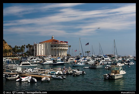 Harbor and casino, Avalon Bay, Santa Catalina Island. California, USA (color)