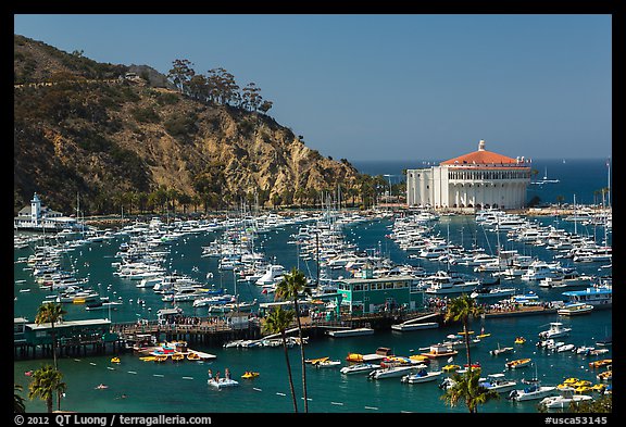 Pier and Catalina Casino, Avalon Bay, Santa Catalina Island. California, USA (color)