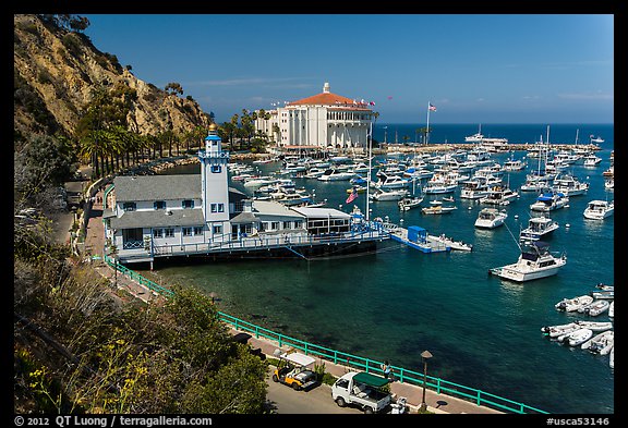 Yacht club, harbor, and Casino, Avalon, Catalina Island. California, USA