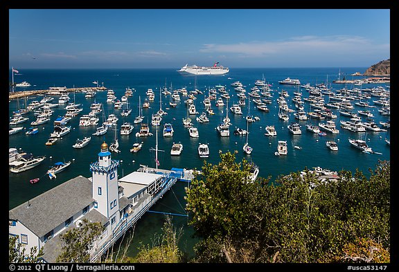 Avalon harbor from above, Avalon Bay, Catalina Island. California, USA (color)