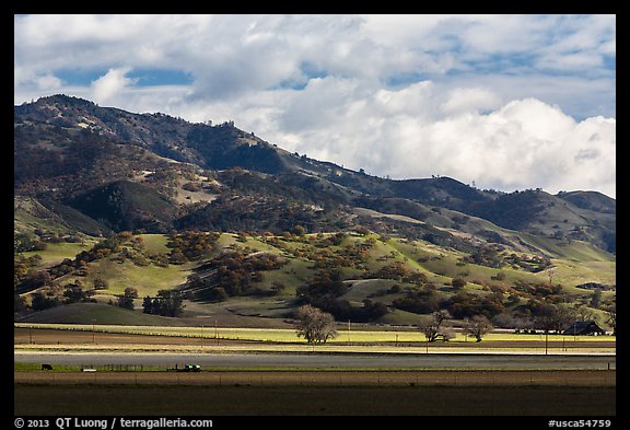 Agricultural lands and hills near King City. California, USA