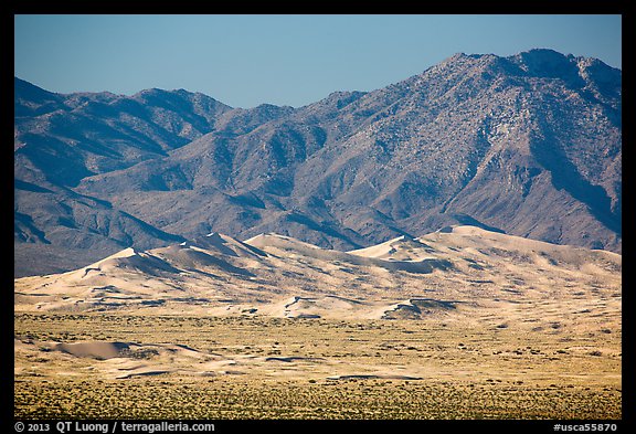 Distant view of Kelso Sand Dunes and Granite Mountains. Mojave National Preserve, California, USA