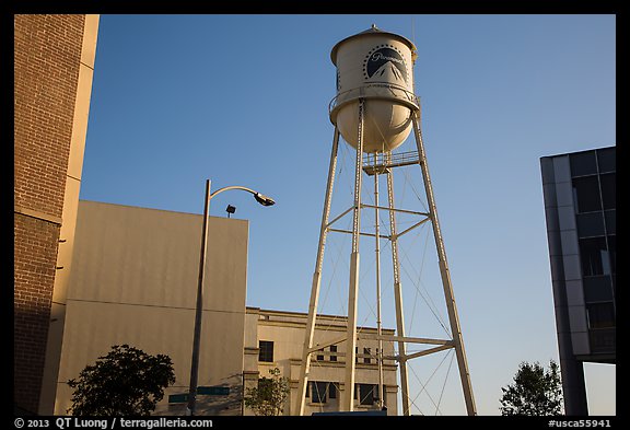 Water tower, old and new buildings, Studios at Paramount. Hollywood, Los Angeles, California, USA