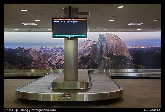 Baggage claim area and Half-Dome mural, Fresno Yosemite Airport. California, USA (color)