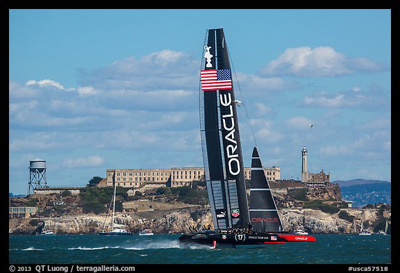 Oracle Team USA 17 boat sails to victory in front of Alcatraz during winner-take-all race. San Francisco, California, USA