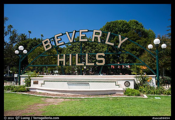 Berverly Hills sign in park. Beverly Hills, Los Angeles, California, USA (color)