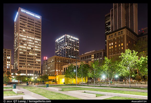 Pershing Square at night. Los Angeles, California, USA (color)