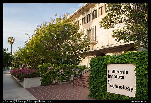 California Institute of Technology campus with sign. Pasadena, Los Angeles, California, USA (color)