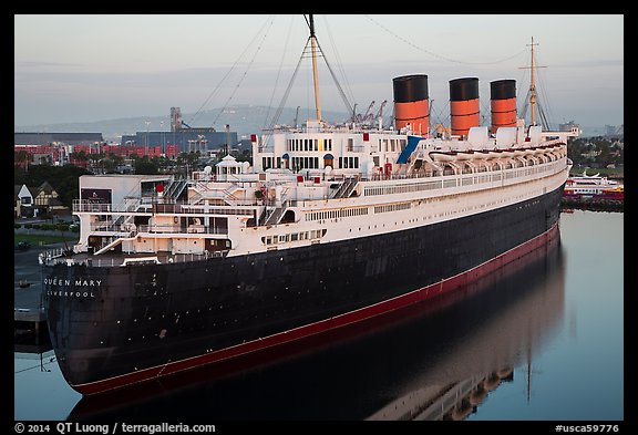 View of Queen Mary from above. Long Beach, Los Angeles, California, USA (color)