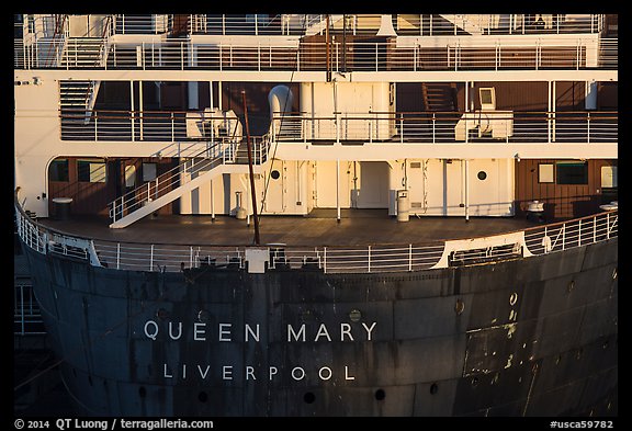 RMS Queen Mary stern. Long Beach, Los Angeles, California, USA (color)