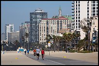 People exercising on beach promenade. Long Beach, Los Angeles, California, USA ( color)