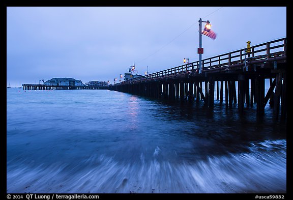 Pier and wave at dawn. Santa Barbara, California, USA (color)