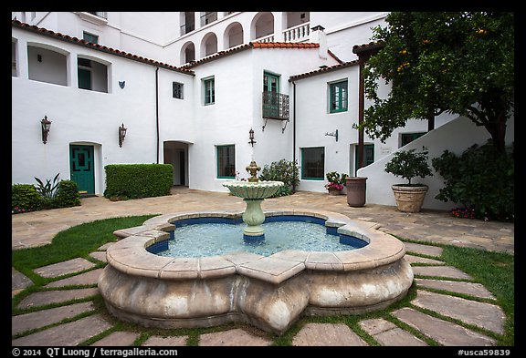 Historic Paseo courtyard and fountain. Santa Barbara, California, USA (color)