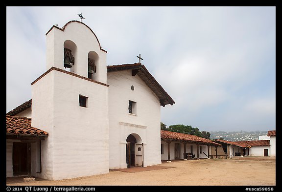 Chapel and Presidio. Santa Barbara, California, USA (color)